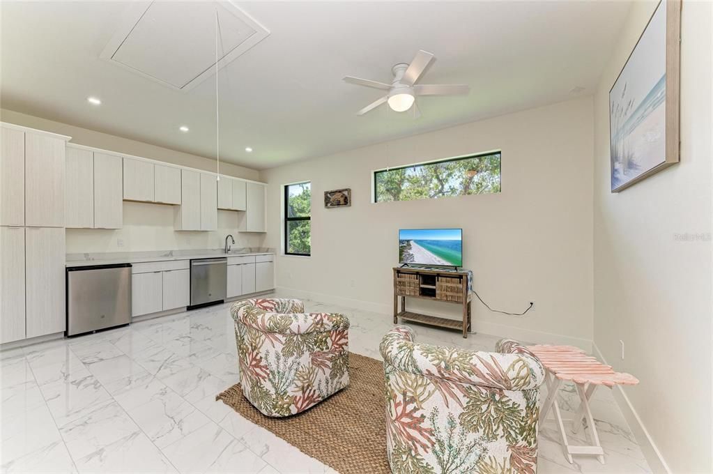 Interior, Kitchen, Marble, Recessed Lighting, Stainless Steel Appliances
