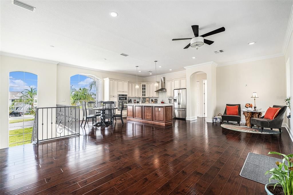 Dining room, Interior, Kitchen, Living room, Pendant Lights, Recessed Lighting, Stainless Steel Appliances, Wood Texture Flooring
