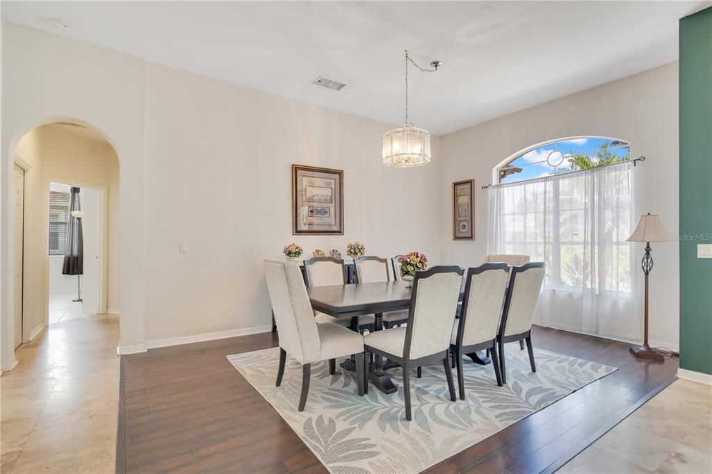 Dining room, Interior, Pendant Lights, Wood Texture Flooring