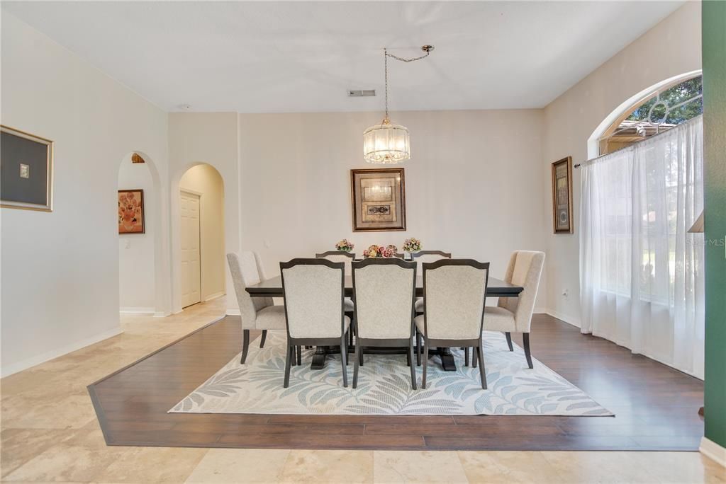 Dining room, Interior, Pendant Lights, Wood Texture Flooring