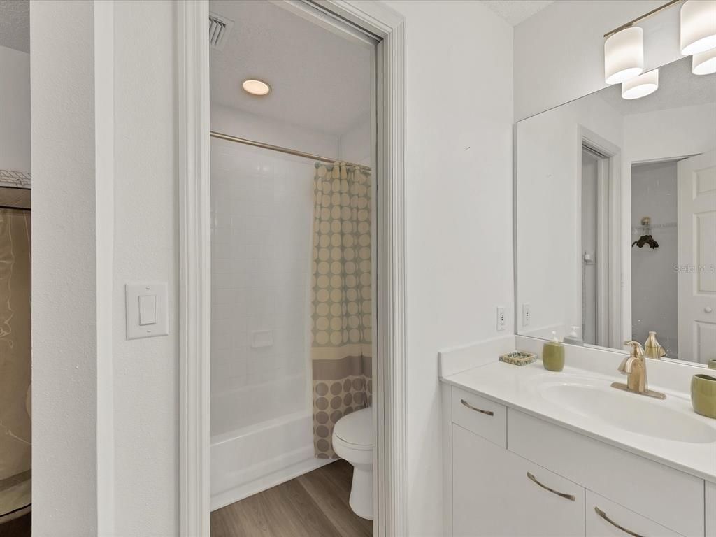 Bathroom, Interior, Recessed Lighting, Wood Texture Flooring