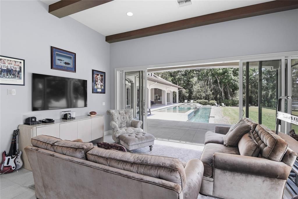 Interior, Living room, Recessed Lighting, Wooden Beams