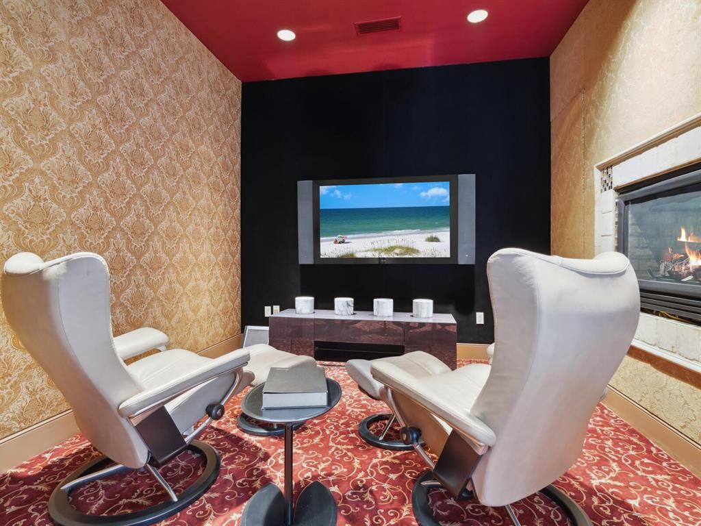 Fireplace, Interior, Recessed Lighting, Theatre Room