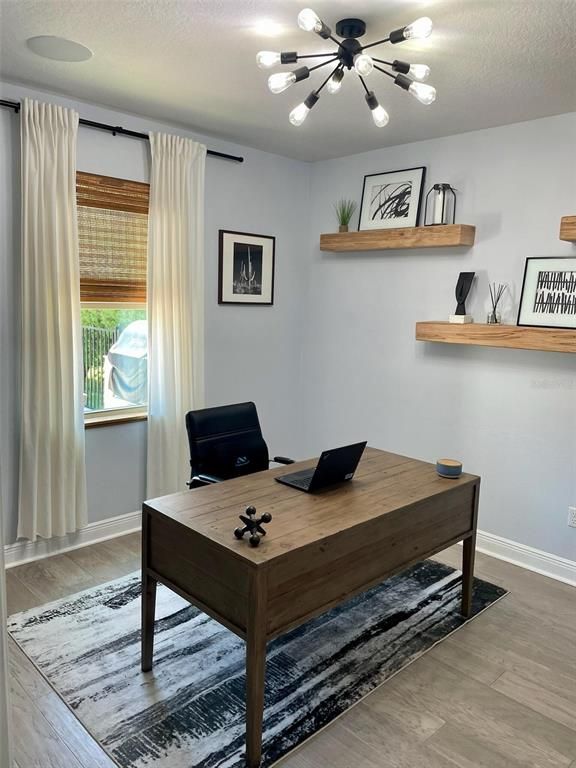 Home Office, Interior, Pendant Lights, Wood Texture Flooring