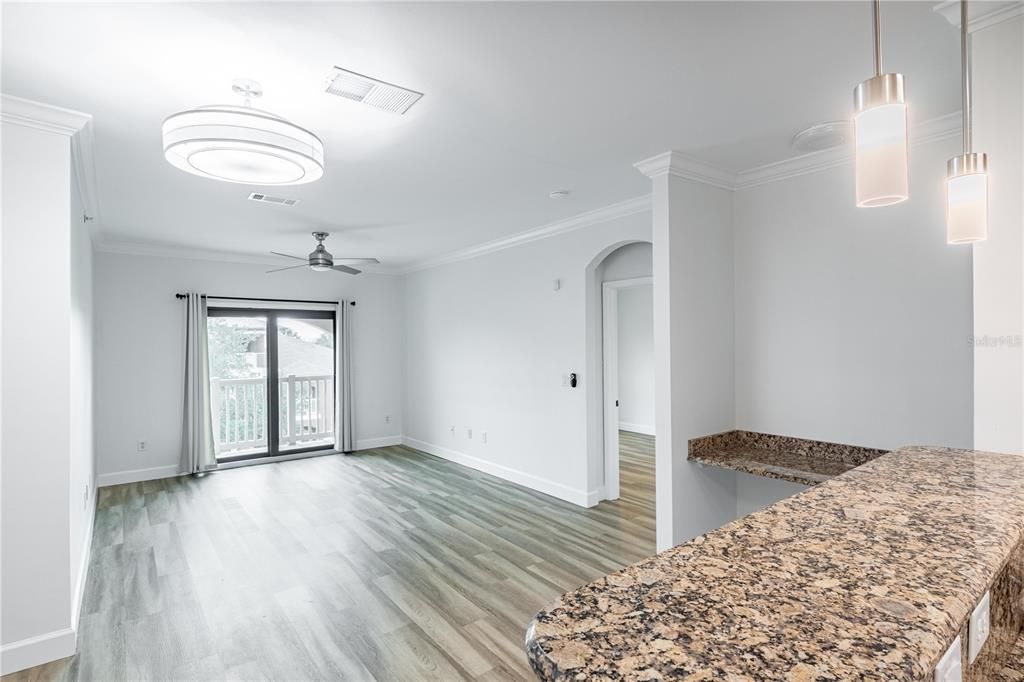 Empty room, Interior, Pendant Lights, Wood Texture Flooring