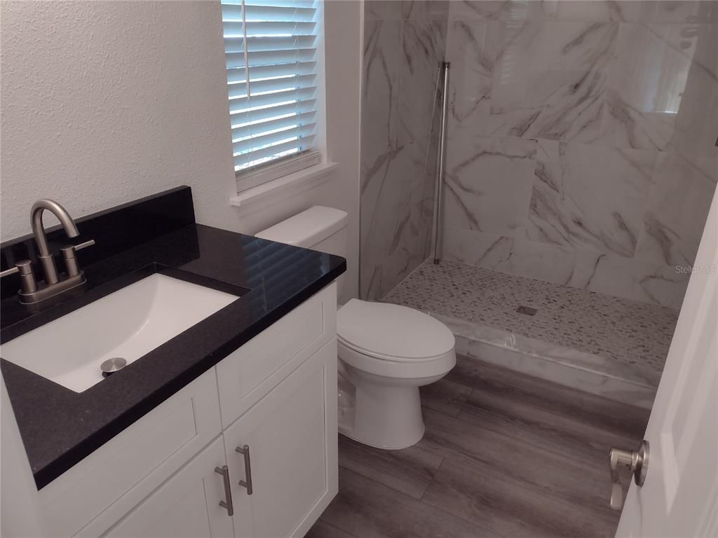 Bathroom, Interior, Marble Walls, Wood Texture Flooring