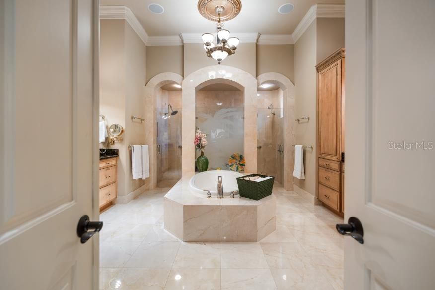 Bathroom, Chandelier, Glass Shower, Interior