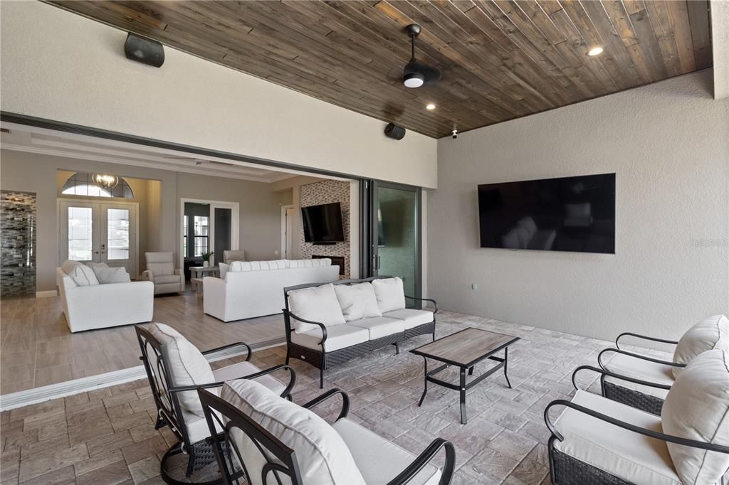 Interior, Living room, Recessed Lighting, Wooden Ceilings, Wood Texture Flooring