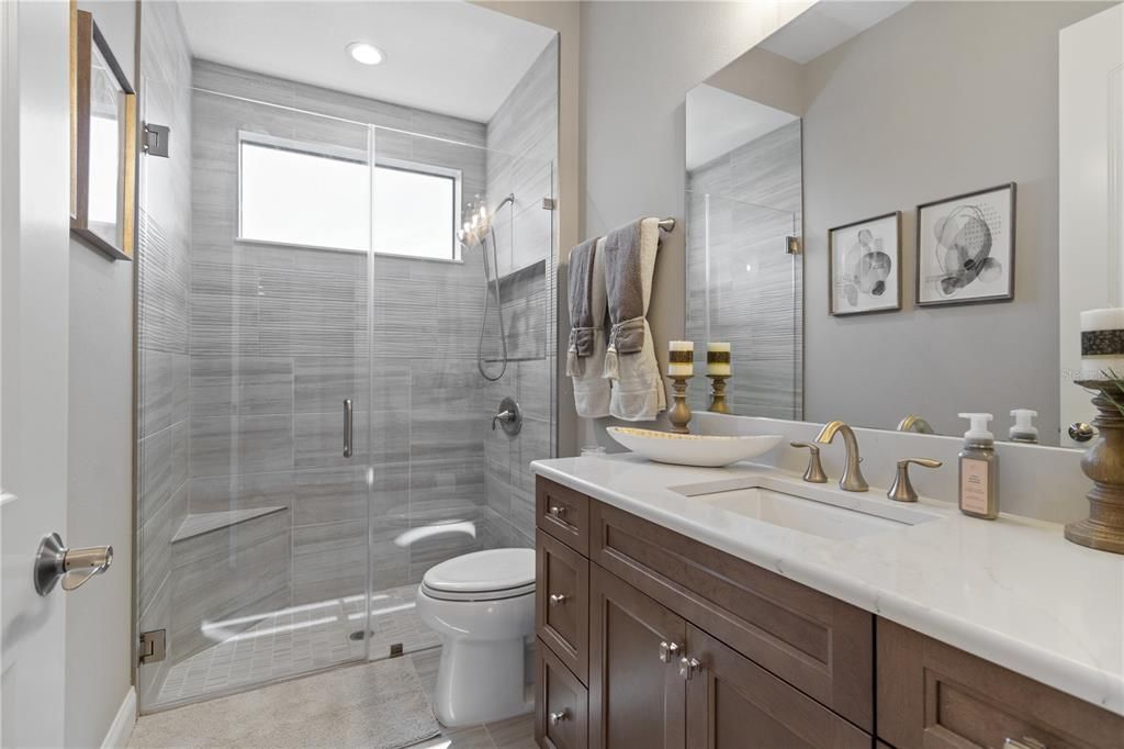 Bathroom, Glass Shower, Interior, Recessed Lighting