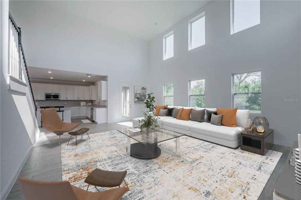 Interior, Kitchen, Living room, Recessed Lighting, Wood Texture Flooring