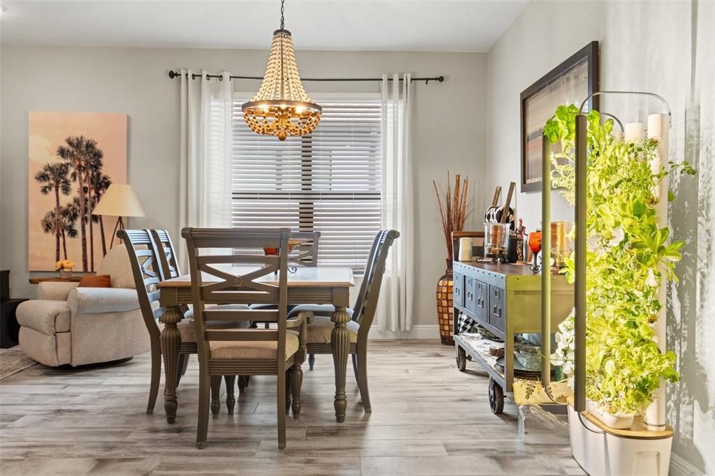 Dining room, Interior, Pendant Lights, Wood Texture Flooring