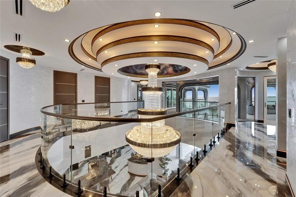 Chandelier, Interior, Marble, Recessed Lighting