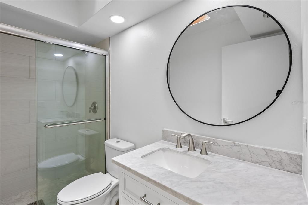 Bathroom, Glass Shower, Interior, Recessed Lighting