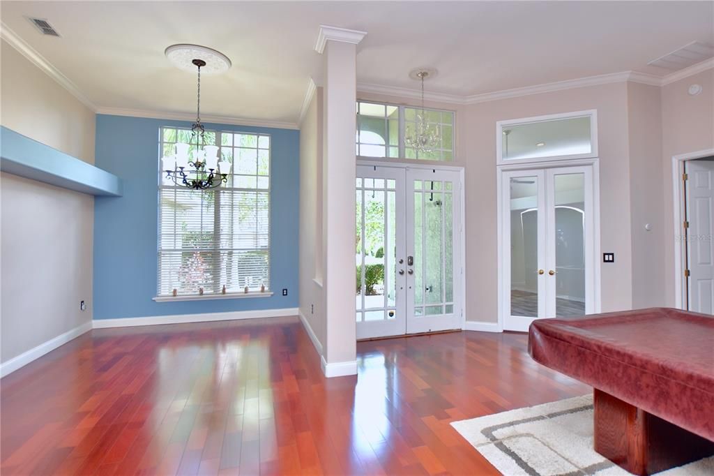 Chandelier, Empty room, Interior, Pendant Lights, Wood Texture Flooring