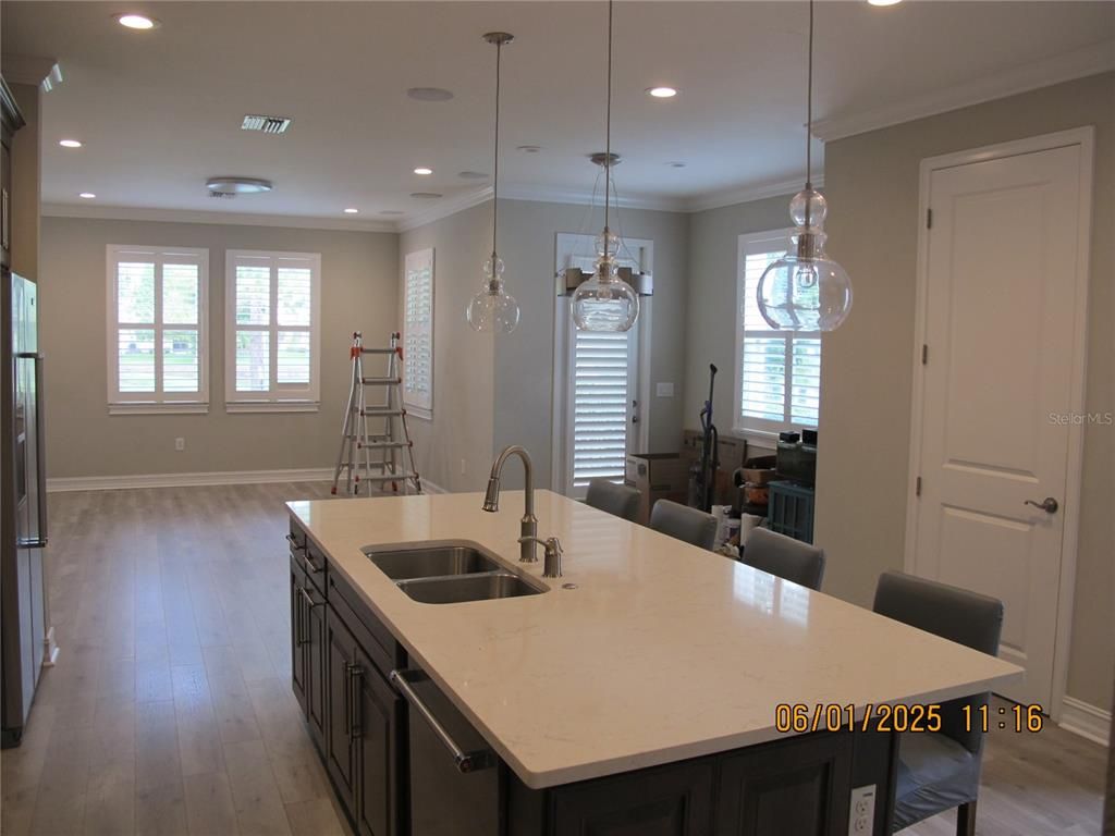 Interior, Kitchen, Pendant Lights, Recessed Lighting, Wood Texture Flooring