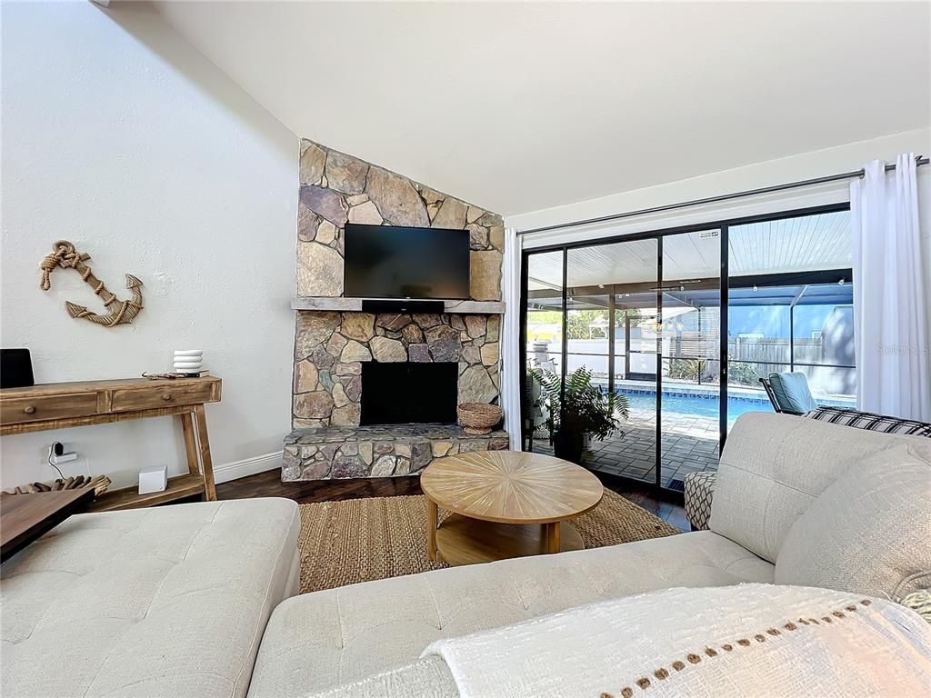 Fireplace, Interior, Living room, Stone Walls, Water