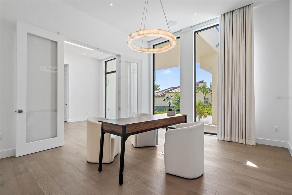 Home Office, Interior, Pendant Lights, Recessed Lighting, Wood Texture Flooring