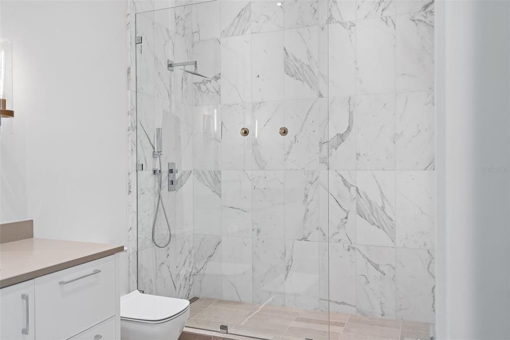 Bathroom, Glass Shower, Interior, Marble Walls