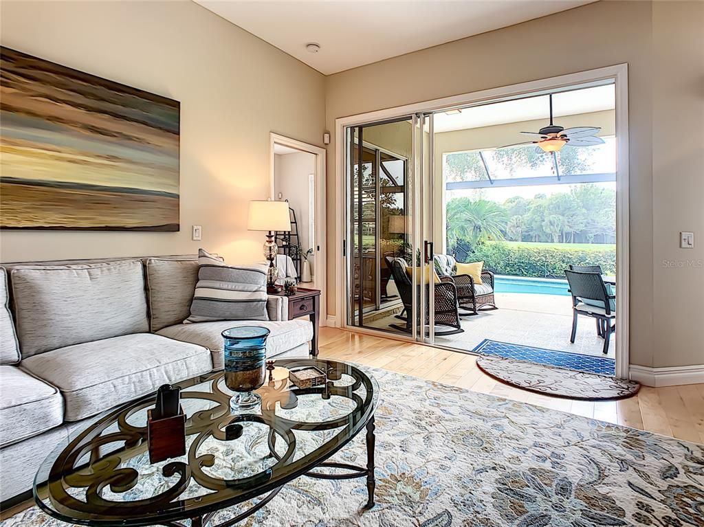 Interior, Living room, Pool, Sun Room, Wood Texture Flooring