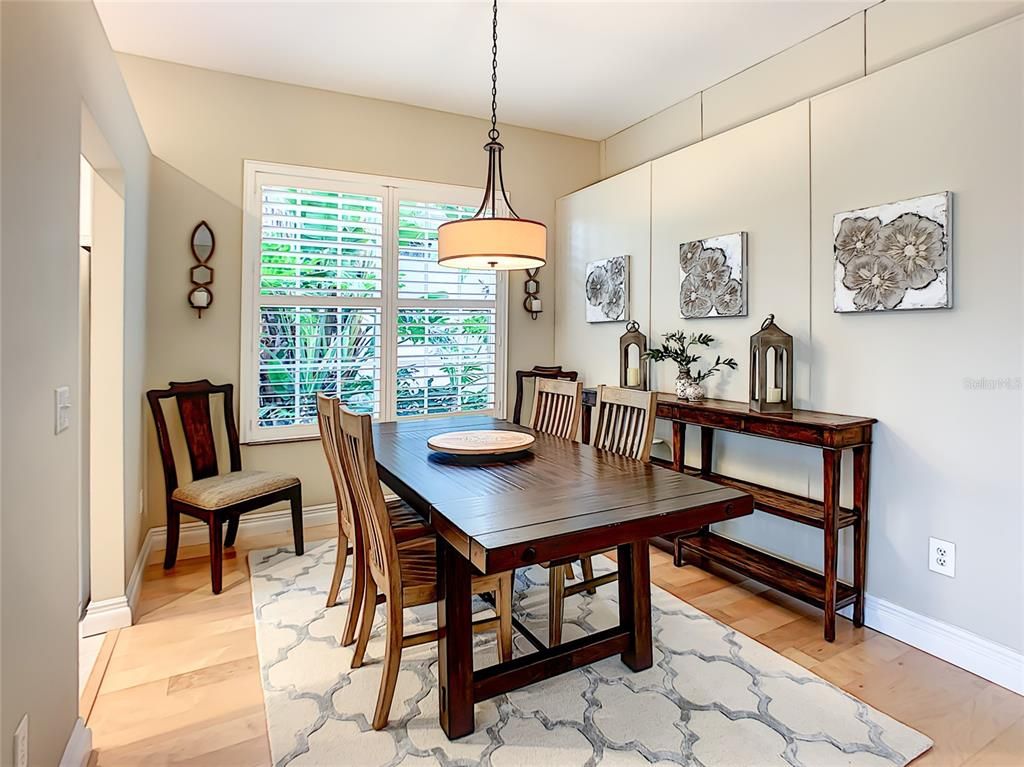 Dining room, Interior, Pendant Lights, Wood Texture Flooring