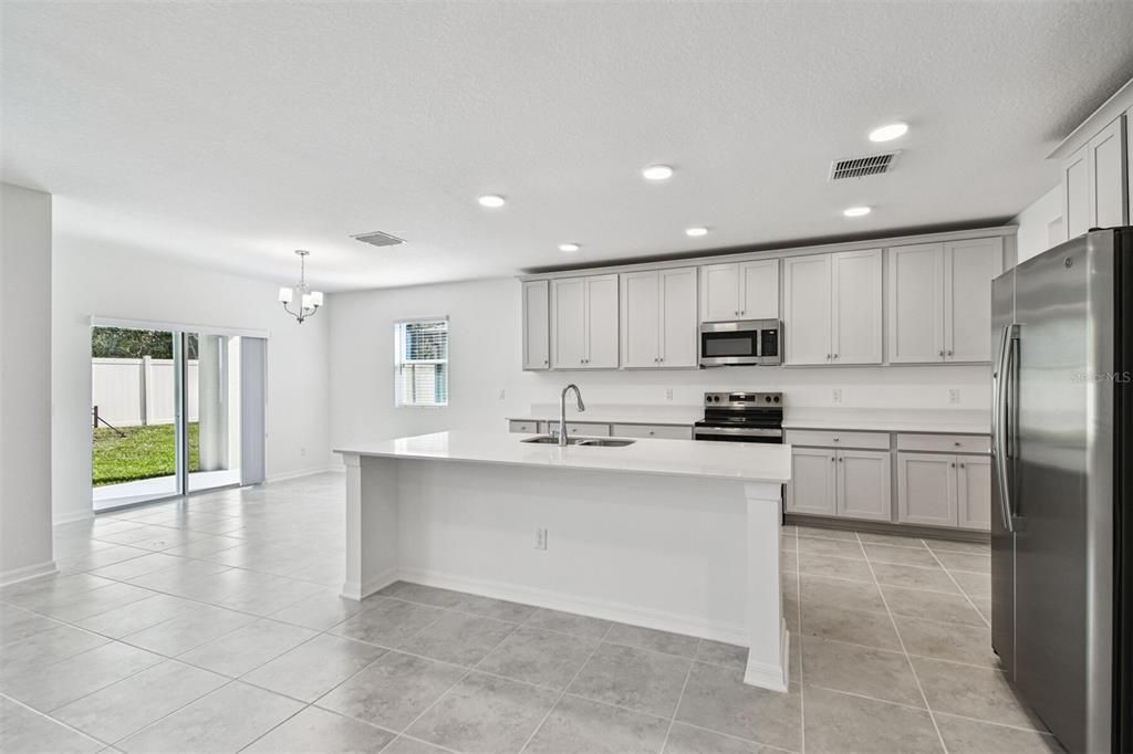 Chandelier, Interior, Kitchen, Recessed Lighting, Stainless Steel Appliances