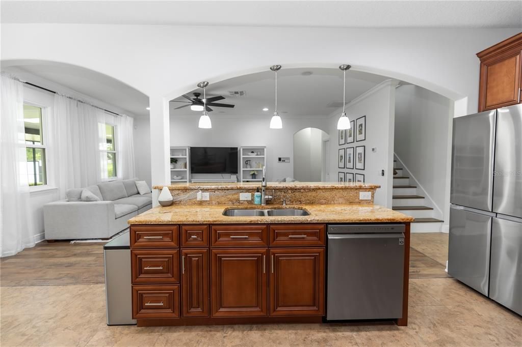 Interior, Kitchen, Living room, Pendant Lights, Stainless Steel Appliances, Wood Texture Flooring