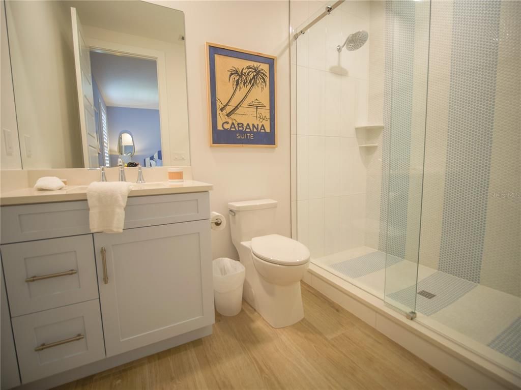 Bathroom, Glass Shower, Interior, Wood Texture Flooring