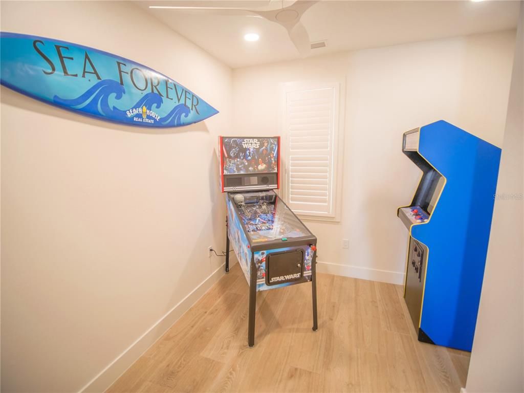 Game Room, Interior, Recessed Lighting, Wood Texture Flooring