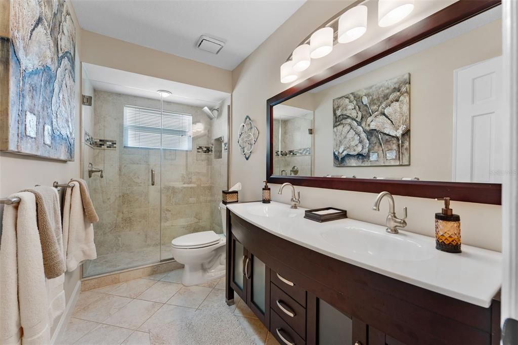 Bathroom, Dual Sink Vanities, Glass Shower, Interior