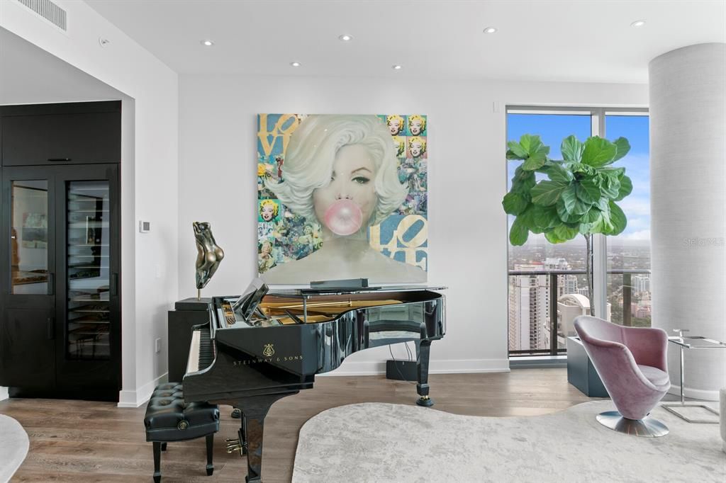 Interior, Piano, Recessed Lighting, Wood Texture Flooring