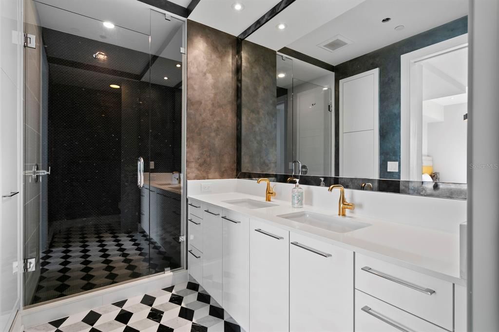 Bathroom, Dual Sink Vanities, Glass Shower, Interior, Recessed Lighting