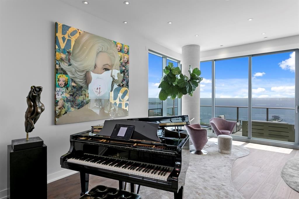 Interior, Piano, Recessed Lighting, Water, Wood Texture Flooring