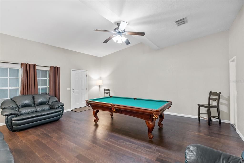 Billiard Table, Game Room, Interior, Wood Texture Flooring