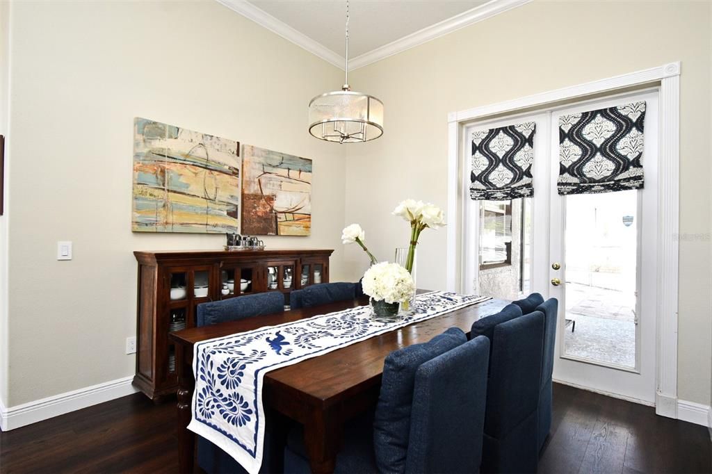 Dining room, Interior, Pendant Lights, Wood Texture Flooring