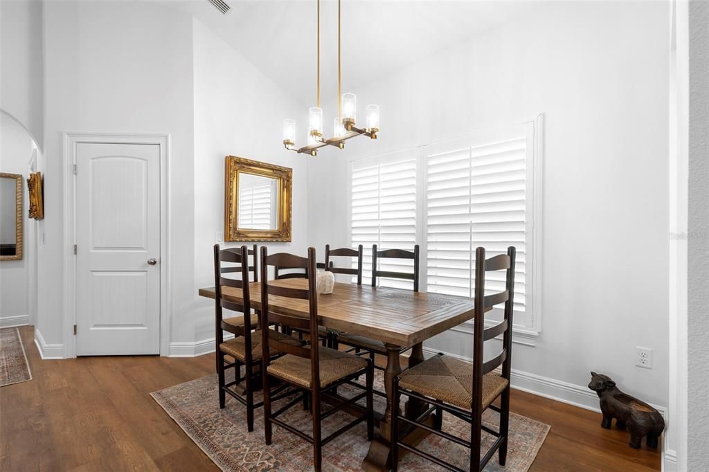 Dining room, Interior, Pendant Lights, Wood Texture Flooring