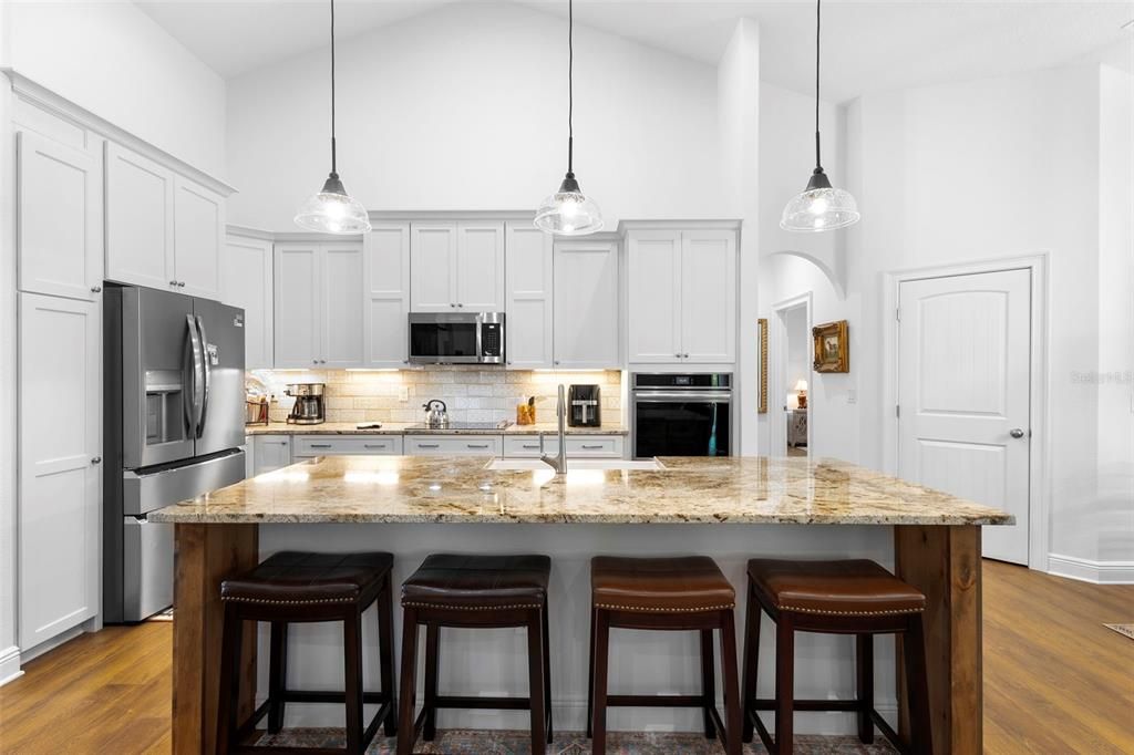 Interior, Kitchen, Pendant Lights, Stainless Steel Appliances, Wood Texture Flooring