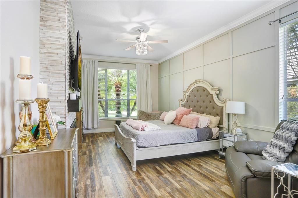 Bedroom, Interior, Stone Walls, Wood Texture Flooring
