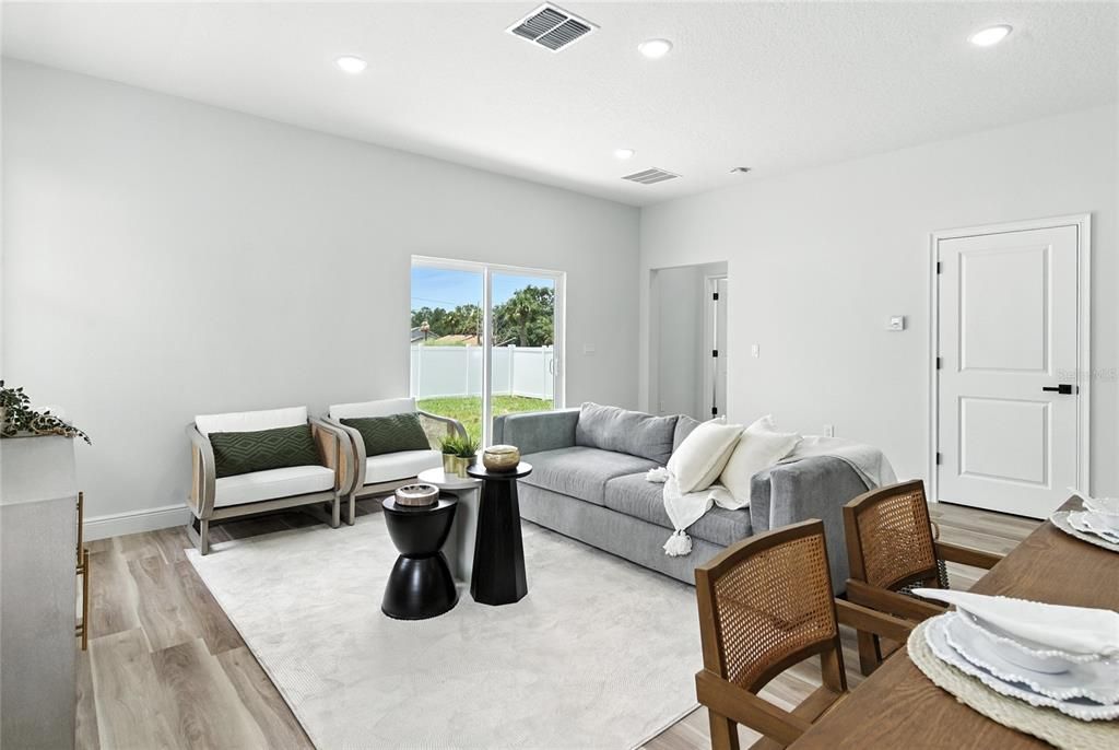 Interior, Living room, Recessed Lighting, Wood Texture Flooring