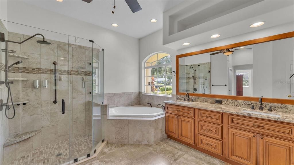 Bathroom, Dual Sink Vanities, Glass Shower, Interior, Recessed Lighting