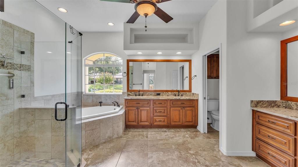 Bathroom, Dual Sink Vanities, Glass Shower, Interior, Recessed Lighting