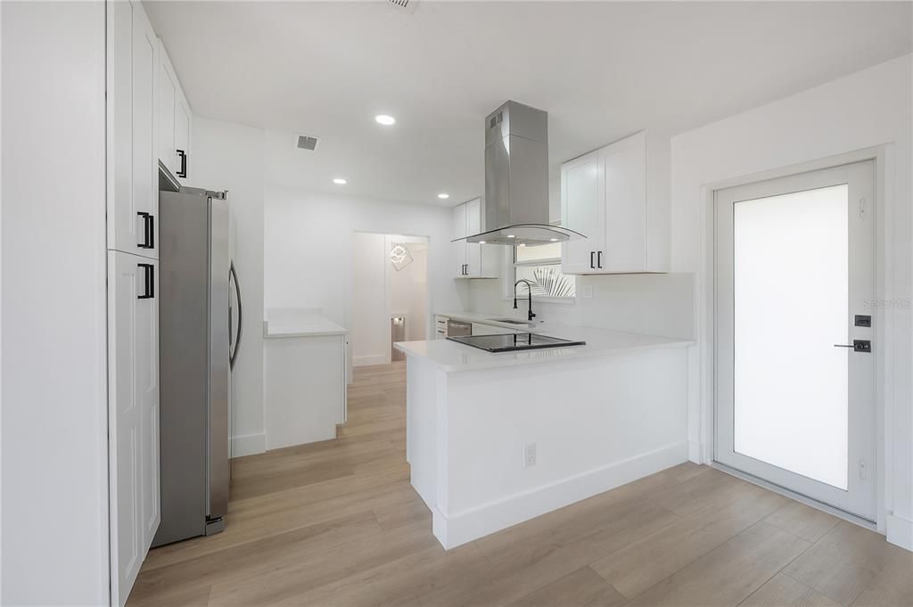 Interior, Kitchen, Recessed Lighting, Wood Texture Flooring