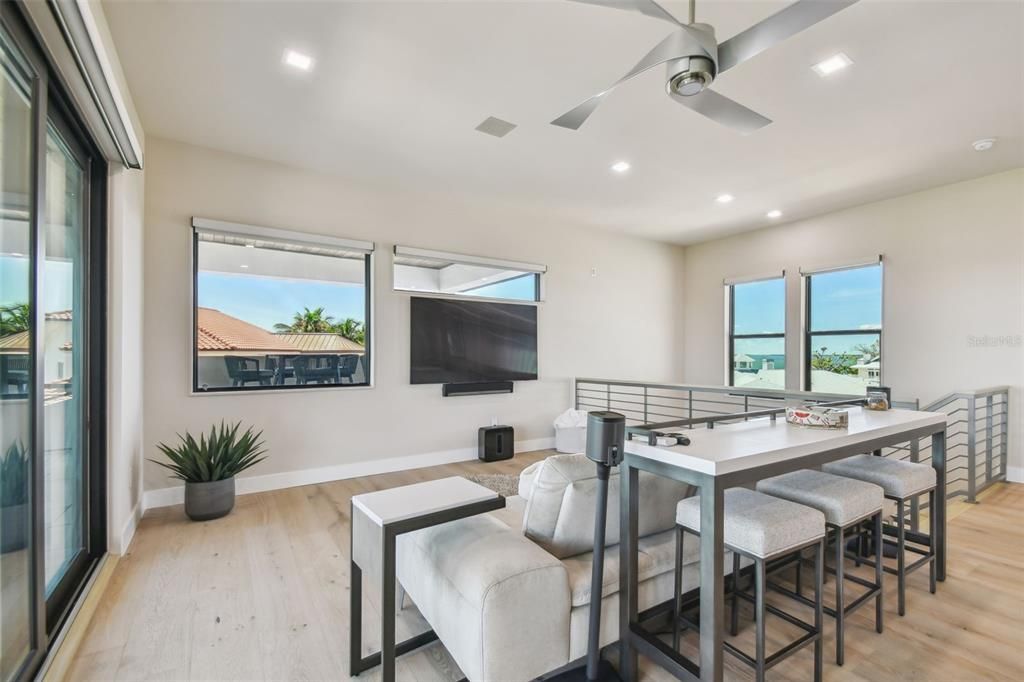 Game Room, Interior, Recessed Lighting, Wood Texture Flooring