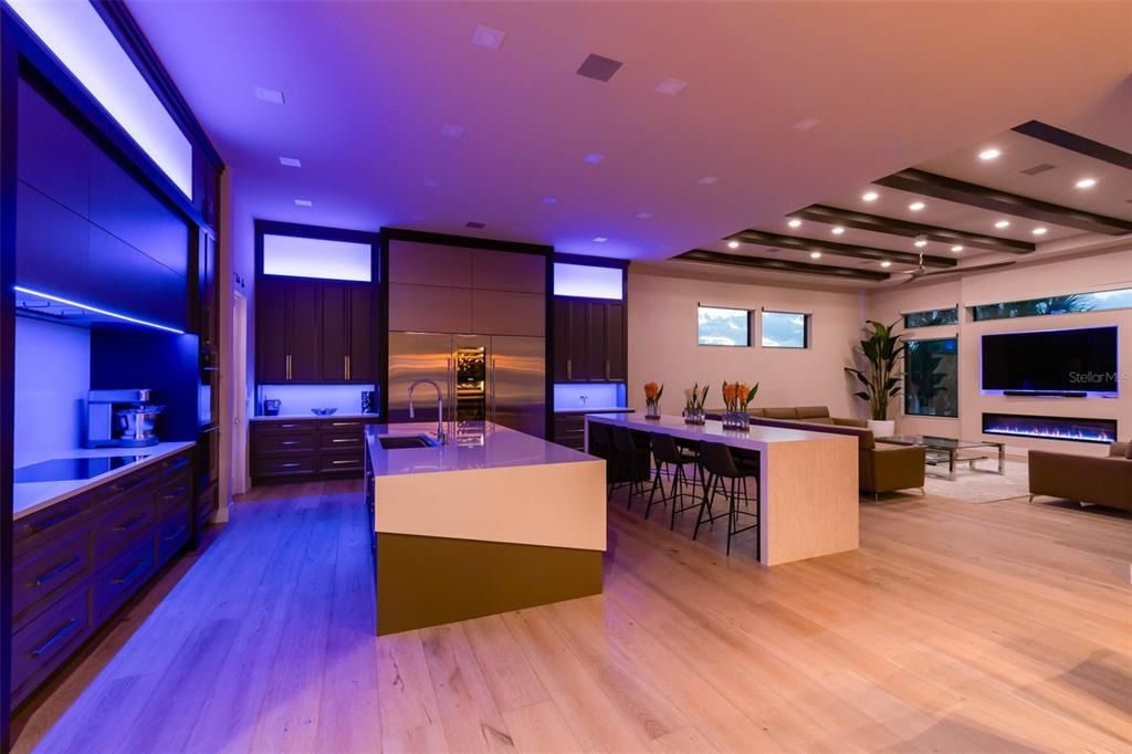 Interior, Kitchen, Living room, Recessed Lighting, Stainless Steel Appliances, Wood Texture Flooring