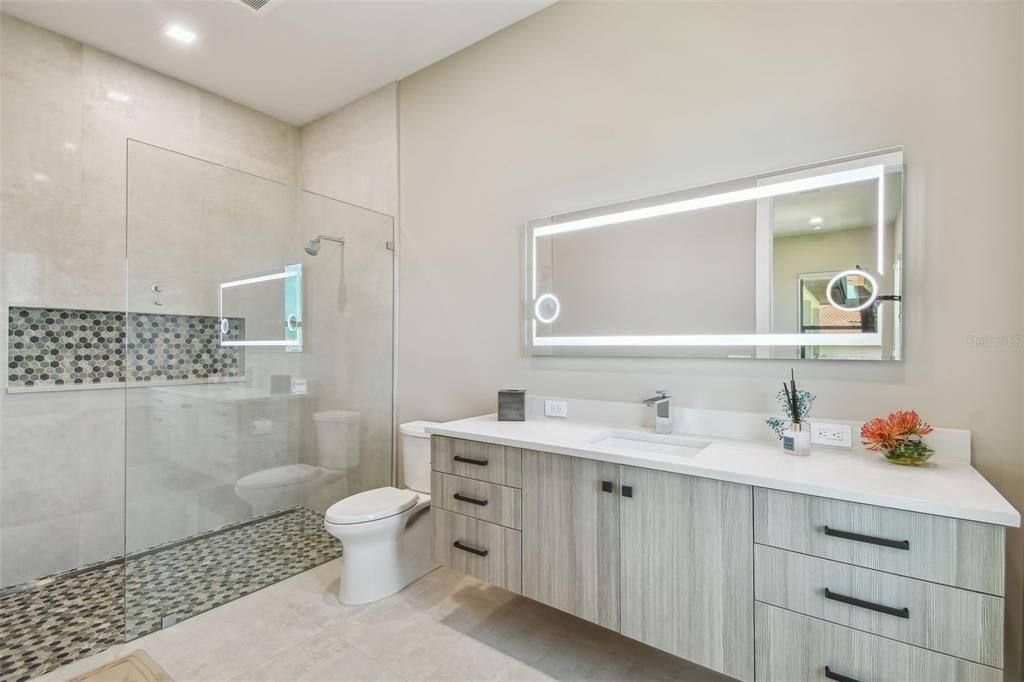 Bathroom, Glass Shower, Interior, Recessed Lighting