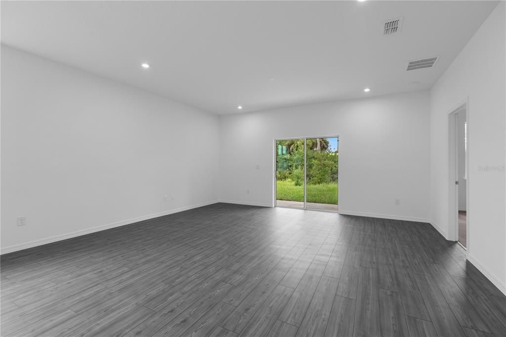 Empty room, Interior, Recessed Lighting, Wood Texture Flooring