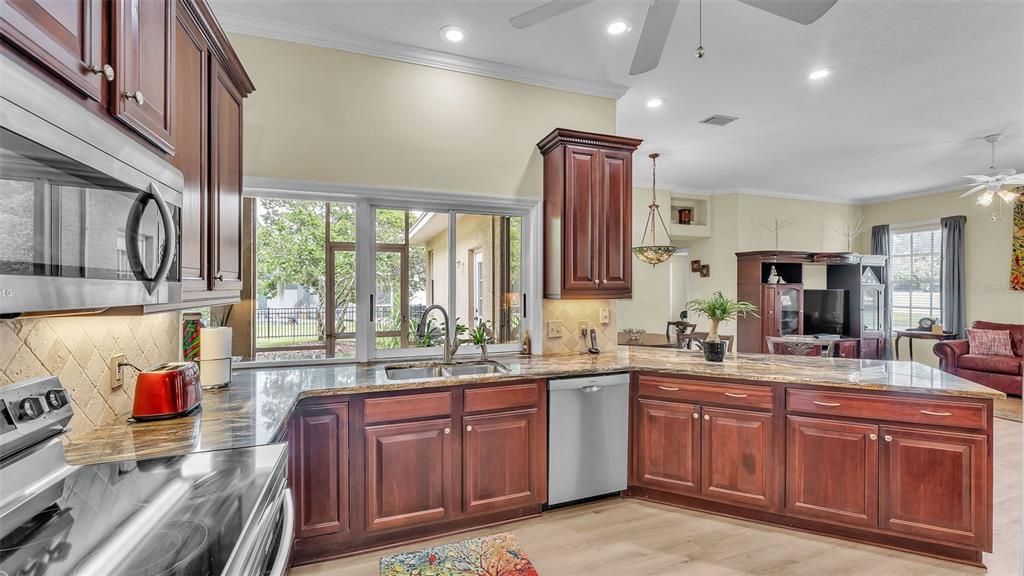 Interior, Kitchen, Pendant Lights, Recessed Lighting, Wood Texture Flooring