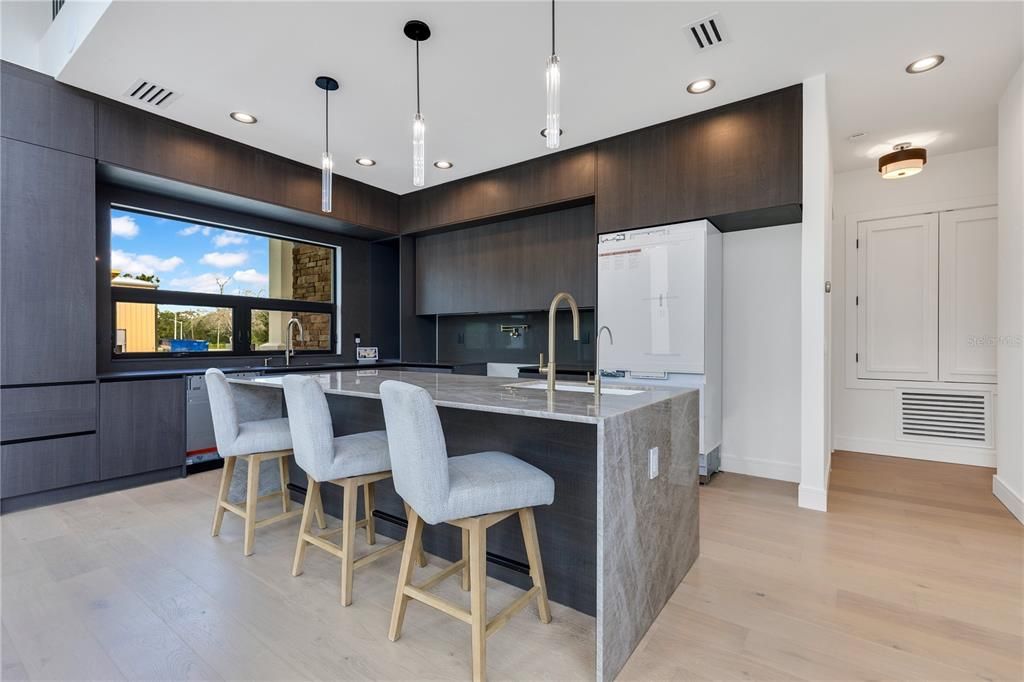 Interior, Kitchen, Pendant Lights, Recessed Lighting, Wood Texture Flooring
