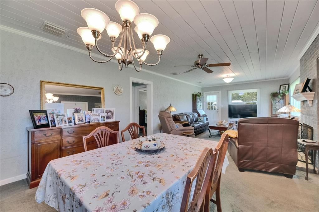 Chandelier, Dining room, Fireplace, Interior, Living room