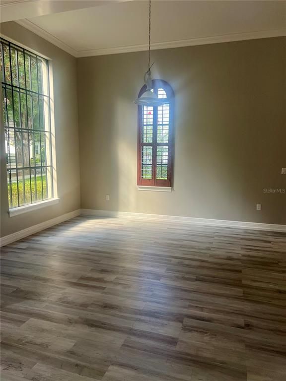Empty room, Interior, Pendant Lights, Wood Texture Flooring