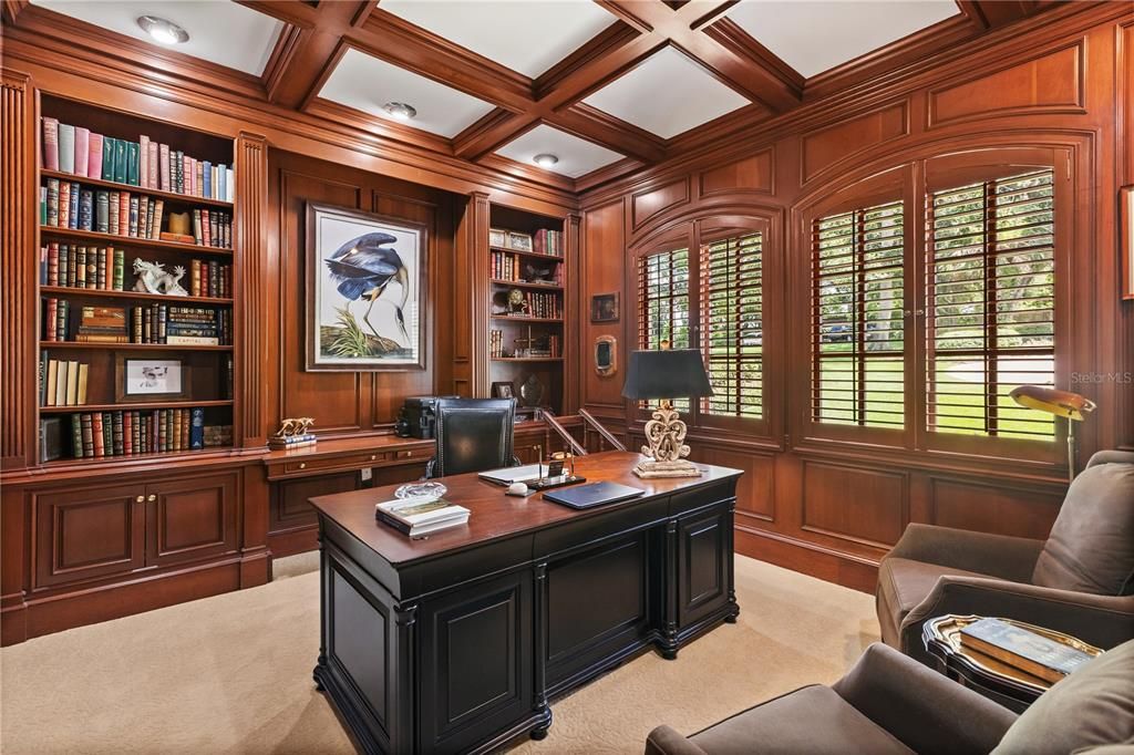 Home Office, Interior, Recessed Lighting, Wooden Beams, Wooden Walls